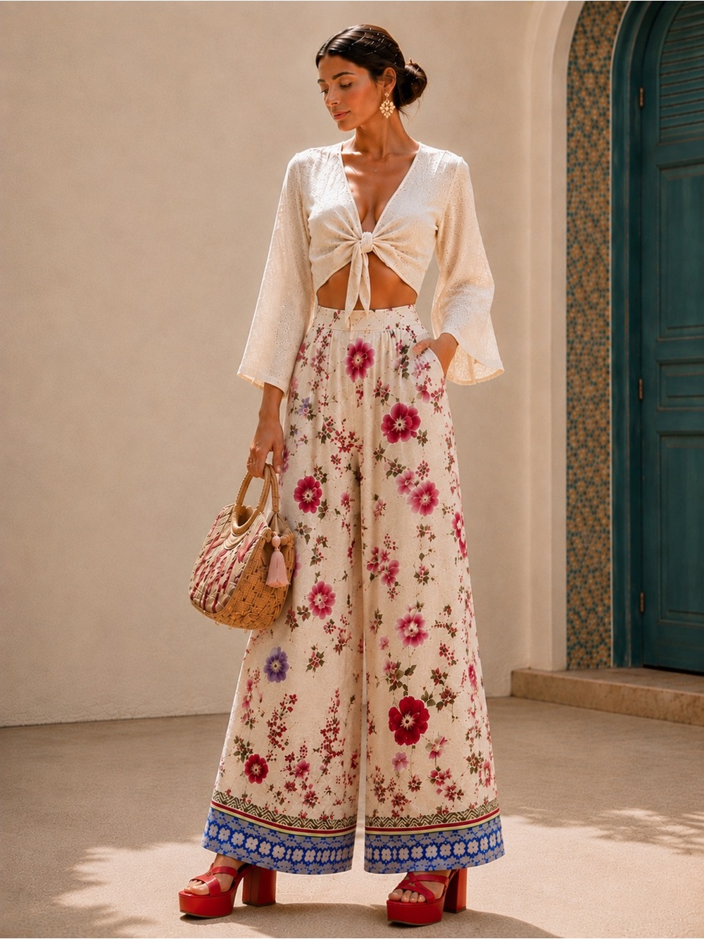 * NWOT Christian Siriano New York Floral Linen Blend Loose Flair Pants